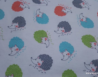 Flannel Fabric - Colorful Hedgehogs on White - By the yard - 100% Cotton Flannel