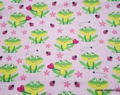 Flannel Fabric - Sitting Froggies Pink - By the yard - 100% Cotton Flannel