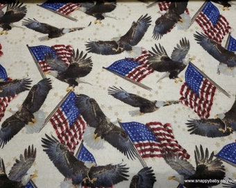 Flannel Fabric - Eagles and Flags - By the Yard - 100% Cotton Flannel