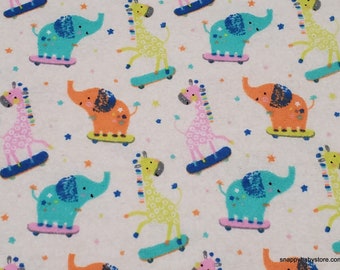 Flannel Fabric - Party Animals Cream - By the yard - 100% Cotton Flannel