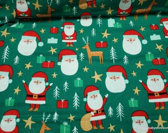 Christmas Flannel Fabric - Wonderland Santa - By the yard - 100% Cotton Flannel