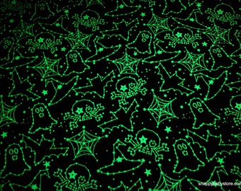 Glow in the Dark Flannel Fabric - Spooky Celestial Glow in the Dark - By the yard - 100% Cotton Flannel