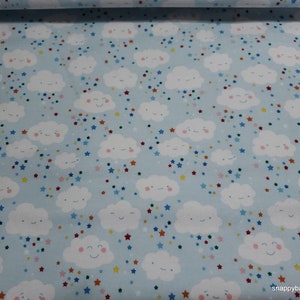 Flannel Fabric - Happy Clouds and Stars - By the yard - 100% Cotton Flannel