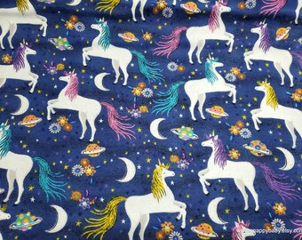 Flannel Fabric - Unicorns in Space - By the yard - 100% Cotton Flannel