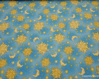 Flannel Fabric - Sun Moon Celestial Blue - By the yard - 100% Cotton Flannel