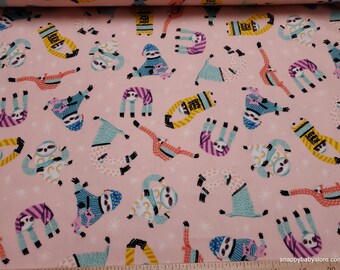 Premium Flannel Fabric - Sloth Hello Sleepy Pink - By the Yard - 100% Premium Cotton Flannel