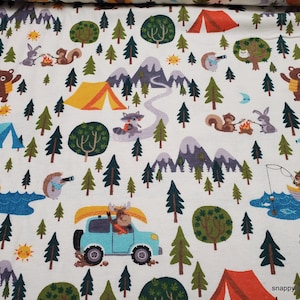 Flannel Fabric - Animals Camping - By the yard - 100% Cotton Flannel