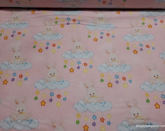 Flannel Fabric - Bunny Clouds Pink - By the yard - 100% Cotton Flannel