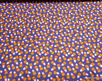 Flannel Fabric - Candy Corn Toss on Purple - By the yard - 100% Cotton Flannel