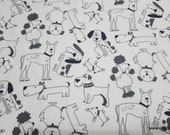 Flannel Fabric - Black and White Pups - By the yard - 100% Cotton Flannel