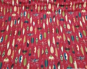 Flannel Fabric - Fishing Hook on Red - By the yard - 100% Cotton Flannel