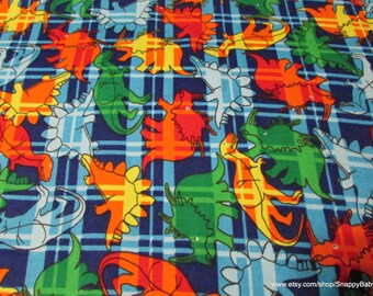 Flannel Fabric - Dino Plaid - By the yard - 100% Cotton Flannel