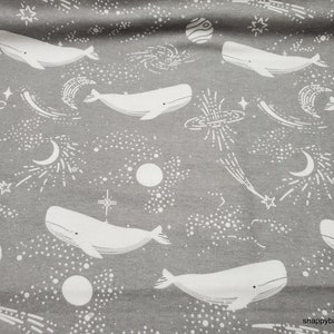 Flannel Fabric - Gray Whales Celestial - By the yard - 100% Cotton Flannel