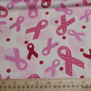 Flannel Fabric Breast Cancer Ribbon Tossed By the yard 100% Cotton Flannel image 3