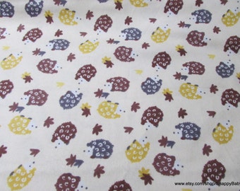 Flannel Fabric - Hedgehogs on Cream - By the yard - 100% Cotton Flannel