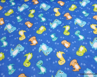 Flannel Fabric - Royal Baby Dinosaur - By the yard - 100% Cotton Flannel