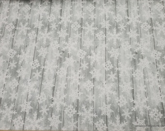 Christmas Premium Flannel Fabric - Snow Place Like Home Snowflakes on Gray Wood Premium - By the yard - 100% Premium Cotton Flannel