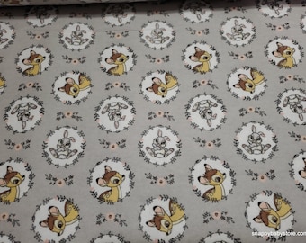 Character Flannel Fabric - Disney Bambi and Thumper Wreath on Gray - By the yard - 100% Cotton Flannel