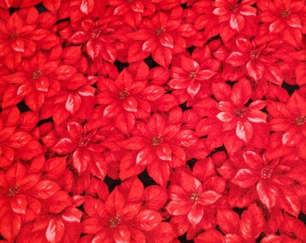 Christmas Flannel Fabric - Packed Poinsettia - By the yard - 100% Cotton Flannel