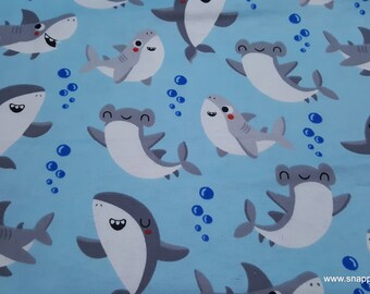 Flannel Fabric - Happy Shark Party - By the yard - 100% Cotton Flannel