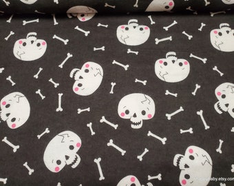 Flannel Fabric - Happy Skull and Bones - By the yard - 100% Cotton Flannel