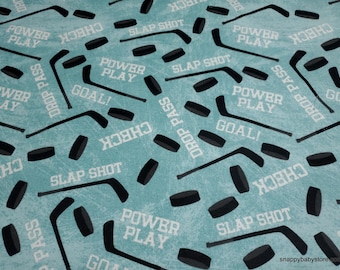Remnant Flannel Fabric - Hockey All Over - Choose your Size - 100% Cotton Flannel