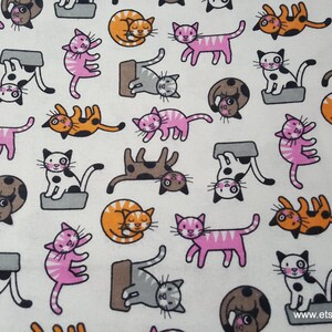 Flannel Fabric - Crazy Cats - By the yard - 100% Cotton Flannel