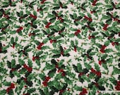 Christmas Flannel Fabric - Classic Christmas Holly - By the yard - 100% Cotton Flannel