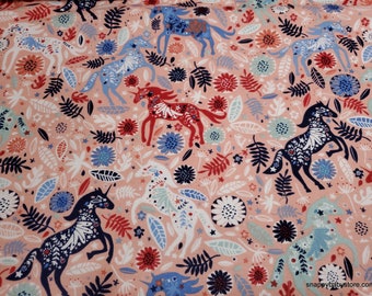 Flannel Fabric - Packed Floral Horses - By the yard - 100% Cotton Flannel