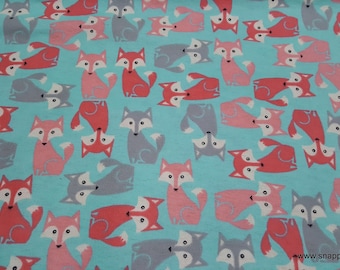 Flannel Fabric - Coral and Gray Foxes - By the yard - 100% Cotton Flannel