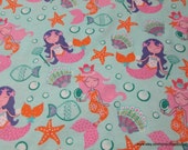 Flannel Fabric - Pretty Mermaids - By the yard - 100% Cotton Flannel