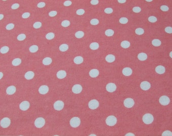 Flannel Fabric - Coral Blossom with White Dots - By the yard - 100% Cotton Flannel