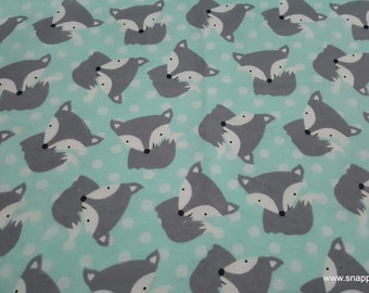 Flannel Fabric - Tossed Fox Mint - By the yard - 100% Cotton Flannel