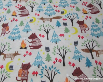 Flannel Fabric - Camping Animals - By the yard - 100% Cotton Flannel
