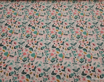 Flannel Fabric - Countryside Flowers Cream - By the yard - 100% Cotton Flannel