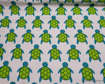 Flannel Fabric - Baby Turtles in Line - By the yard - 100% Cotton Flannel