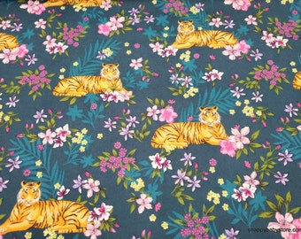 Premium Flannel Fabric - Tiger Queen Teal Premium - By the yard - 100% Cotton Flannel