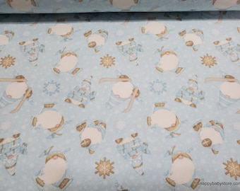 Christmas Premium Flannel Fabric - I Love Sn'Gnomies Skiing Gnomes Blue Premium - By the yard - 100% Premium Cotton Flannel