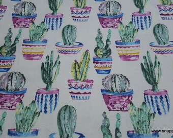 Flannel Fabric - Potted Cacti Watercolor - By the yard - 100% Cotton Flannel