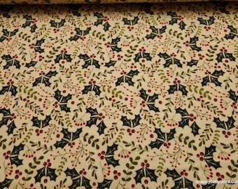 Christmas Premium Flannel Fabric - Jingle Bell Holly Daze Natural Premium - By the yard - 100% Premium Cotton Flannel