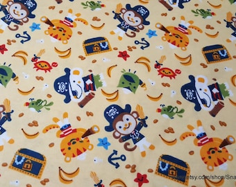 Flannel Fabric - Captain Monkey - By the yard - 100% Cotton Flannel