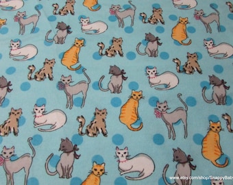 Flannel Fabric - Kitty Friends Blue - By the yard - 100% Cotton Flannel