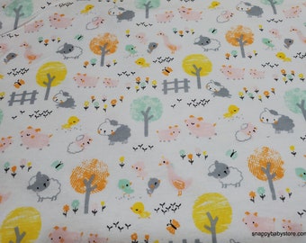 Flannel Fabric - Barnyard Animals on White - By the yard - 100% Cotton Flannel