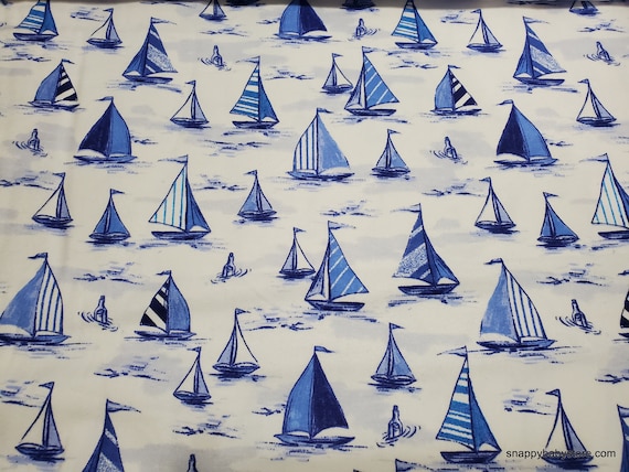 Flannel Fabric - Sailboats - By the yard - 100% Cotton Flannel