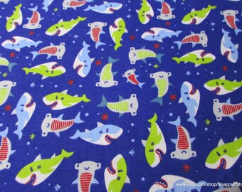 Flannel Fabric - Shark Time Multi - By the yard - 100% Cotton Flannel