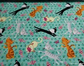 Flannel Fabric - Frolicking Feline - By the yard - 100% Cotton Flannel
