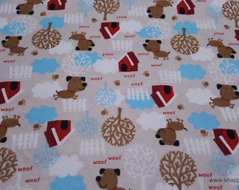 Flannel Fabric - Woof Woof Dog Houses - By the Yard - 100% Cotton Flannel