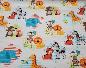 Flannel Fabric - Animal Zoo Friends - By the yard - 100% Cotton Flannel