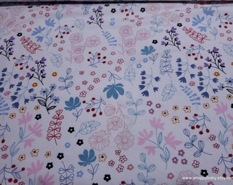 Flannel Fabric - Bear and Friends Wildflowers on White - By the Yard - 100% Cotton Flannel