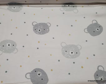 Remnant Flannel Fabric - Baby Bear Faces on White - Choose your Size - 100% Cotton Flannel
